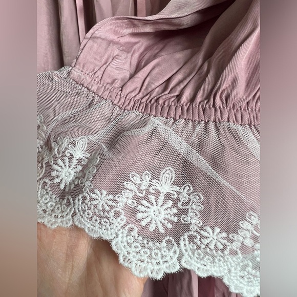 Pink White Lace Collar Coquette Girl Cottagecore Long Sleeve Nightgown Sleepwear - Picture 4 of 9